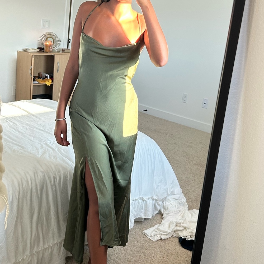 Sage Green Satin ASTR the label midi dress